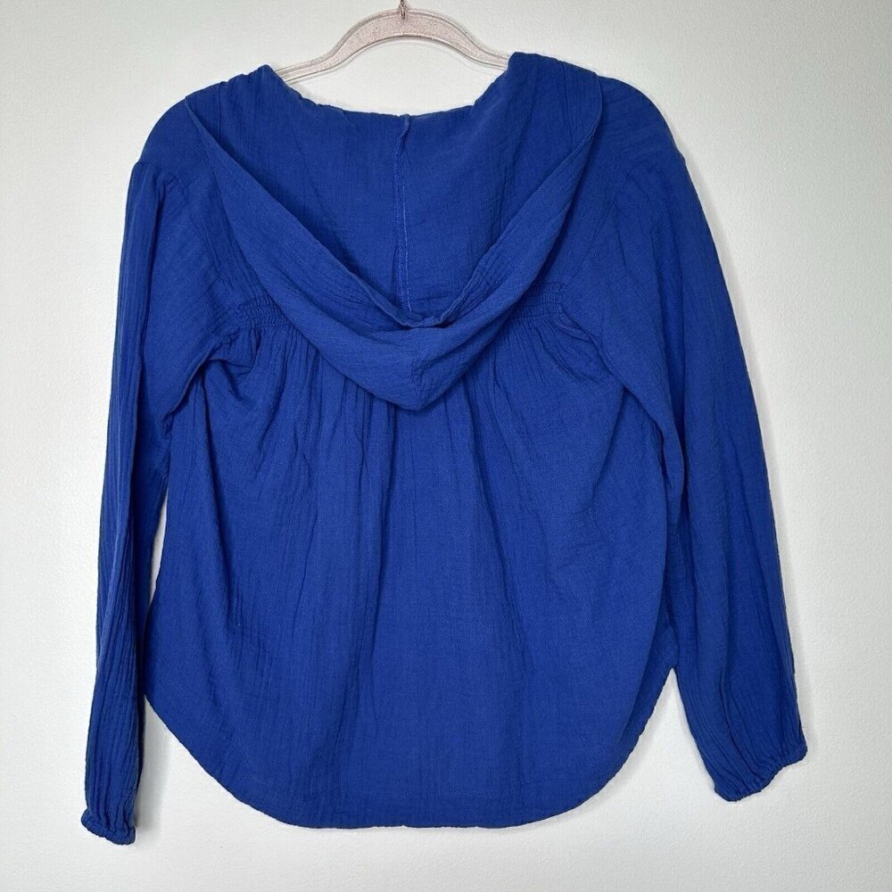 Lovestitch Gauze Hooded Top Blue Womens Size S Cropped Beach Cotton Long Sleeve - Picture 6 of 10